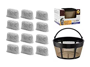 GoldTone Brand 8-12 Cup Basket Coffee Filter & Set of 12 Charcoal Water Filters fits Cuisinart Coffee Makers and Brewers. Replaces your Cuisinart Reusable Coffee Filter & Cuisinart Water Filter