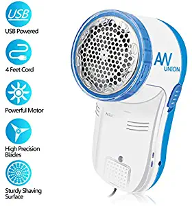 AW Union Fabric Shaver Lint Remover, Electric USB Powered Corded Sweater Shaver, Efficiently Remove Lint Pill and Bubble for Fabric, Clothes, Upholstery (1.2m/4ft Wire)