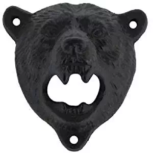 Sea Star ® Cast Iron Wall Mount Grizzly Bear Teeth Bite Bottle Opener （Black Bear)