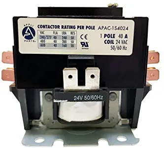 Appli Parts Heavy Duty 1 Pole with Shunt Contactor 40 Amp 24 Volt Coil UL 476929 APAC-1S4024