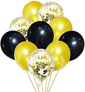 30PCS Black and Gold Confetti Balloons Party Decorations for Birthday Retirement Birdal Shower Congrats Graduation Supplies Wedding Anniversary Suplies