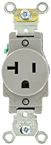 Leviton 5361-GY 20 Amp, 125 Volt, Industrial Heavy Duty Grade, Single Receptacle, Straight Blade, Self Grounding, Gray