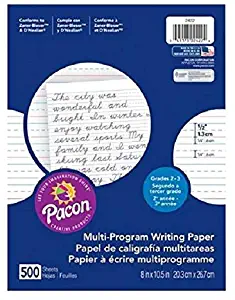 Pacon Multi-Program Handwriting Paper, 8"X10 1/2", D'Nealian (Grades 2&3), Zaner-Bloser (Grade 2), 500 Sheets, White