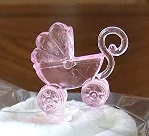 Momoka's Apron Plastic Baby Shower Mini Favor Charms for Decorations Table Scatter (72 ct, Clear Pink Carriage)