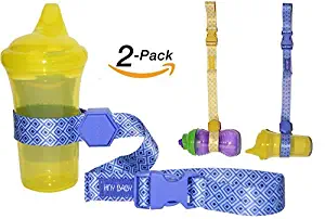 HnyBaby Sippy Cup Strap for Baby Bottle and Toy Strap 2 Pack Sippy Cup Holder with Rubber Grip for Stroller & Highchair (Blue/Yellow)