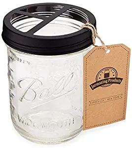 Jarmazing Products Mason Jar Toothbrush Holder – Black – with 16 Ounce Ball Mason Jar – Made from Rust-Proof Stainless Steel