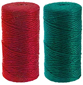 Natural Jute Twine 2mm Red Gift Twine Green String Christmas Gift Twine 656 Feet Arts Crafts Jute Rope for Gift Wrap DIY Decoration