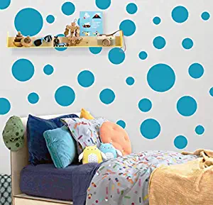 Polka Dot Wall Decals (63) Girls Room Wall Decor Stickers, Wall Dots, Vinyl Circle Peel & Stick DIY Bedroom, Playroom, Kids Room, Baby Nursery Toddler to Teen Bedroom Decoration Gift 3"-6.5" (Teal)