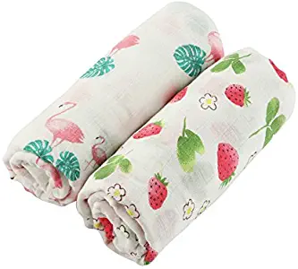 Monfish Muslin Baby Swaddle Blankets- Large, Ultra-Soft Summer Baby Blanket for Girls- Bamboo Baby Blanket-Stroller Blanket 47x47inch