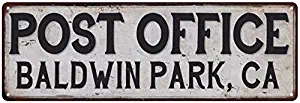 Baldwin Park, Ca Post Office Sign Postal Signs City Rustic Retro Vintage Decor Decorations Rustic Tin Wall Art Plaque Mailman Gift 8 x 24 Matte Finish Metal 108240011429