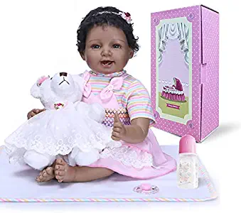 22" African American Reborn Baby Girl Great Lifelike Soft Silicone Doll Weighted Body