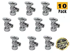 1/2-in Nominal Comp (5/8" OD Comp) x 3/8-in OD Comp 1/4-Turn Chrome Brass Angle Stop Valve Water Shut Off Ball Valve Lead Free (10-Packs)