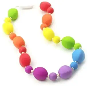 Chew Necklace Silicone Oral Sensory Autism ADHD Chewable Child Size 18'' - Bitey Beads (Rainbow)