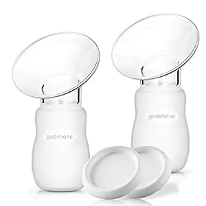 Silicone Breast Pump 2 Pack, Manual Breast Pump with Protective lid, Portable Milk Saver for Breast Feeding, 100% Food Grade Silicone BPA Free(4oz/100ml), White