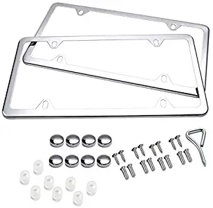 BLVD-LPF OBEY YOUR LUXURY License Plate Frames, 2 Pcs 4 Holes Slim Stainless Steel Polish Mirror License Plate Frame + Chrome Screw Caps