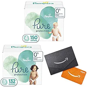 Diapers Size 4, 150 Count and Size 5, 132 Count - Pampers Pure Disposable Baby Diapers, Hypoallergenic and Unscented Protection, ONE Month Supply with $20 Gift Card