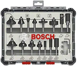 Bosch Professional 2607017473 15-Piece Set Router Bit Set for Wood for Router with 1/4 Inch Shank