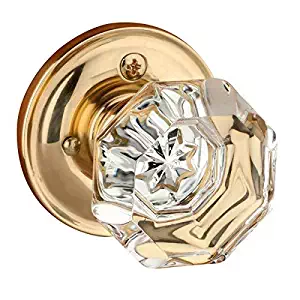 Dynasty Hardware Classic Rosette, Crystal Style Door Knob, Privacy - Bed/Bath Function, Polished Brass