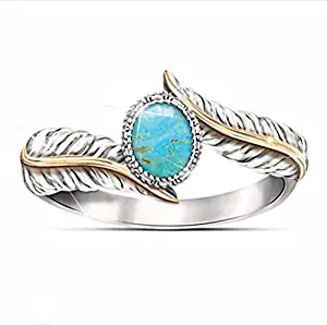 Digital baby Magnificent Women's Jewelry 925 Sterling Silver Turquoise Feather Ring 18K Gold Proposal Gift Cocktail Party Rings Bridal Wedding Size 5-10