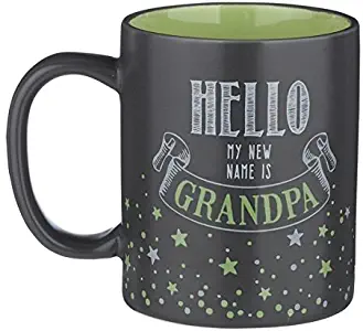12 Ounce Mug -"Hello My New Name Is GRANDPA" - Black and Green Ceramic with Box