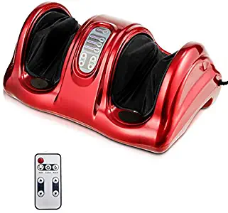 Giantex Foot Massager Machine with Chronic Nerve Pain Therapy Spa Gift Deep Kneading Rolling Massage for Leg Calf Ankle, Electric Shiatsu Foot Massager W/Remote (Red)