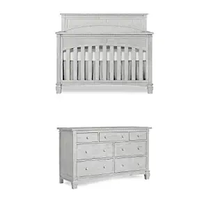 Evolur Santa Fe 5 in 1 Convertible Crib, Antique Mist with Double Dresser