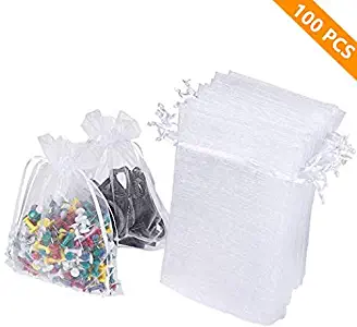 WenTao 100PCS 4x6" (10x15cm) Sheer Organza Bags, White Wedding Favor Bags with Drawstring, Premium Jewelry Pouches Party Festival Gift Bags Candy Bags