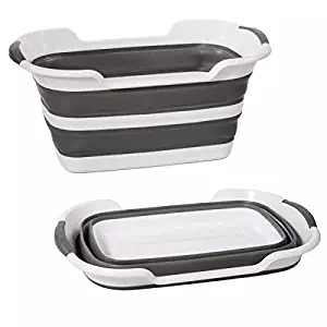 Adorn Home Essentials AD-10051-MD Adorn Collapsible Pop Up Laundry Foldable and Space-Saving Storage Container | Easy and Practical Solution | Size Basket : (Medium), White,Gray