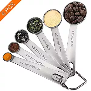 Measuring Spoons, Premium Heavy Duty 18/8 Stainless Steel Measuring Spoons Cups Set, Small Tablespoon with Metric and US Measurements, Set of 6 for Gift Measuring Dry and Liquid Ingredients