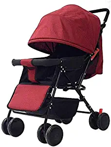 GPWDSN Pushchair Rain Cover, Baby Cart, Folding Portable Baby Carriage Wheelbarrow Reclining Children's Stroller (Color: Red)